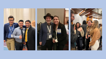Three photos of students and staff smiling at the 2023 ITS Reception at TRB